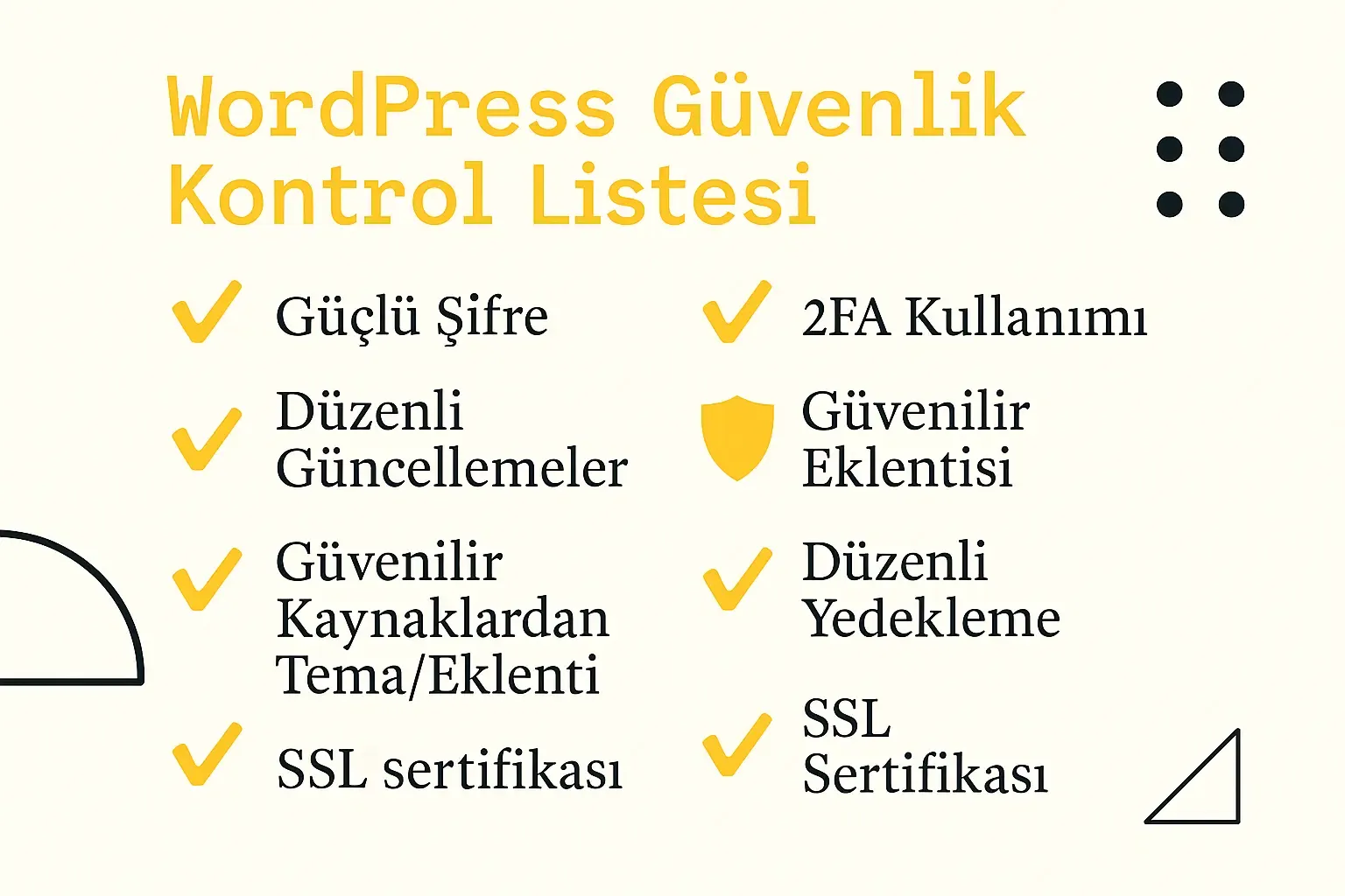 Wordpress güvenlik listesi infografiği, illustrasyon