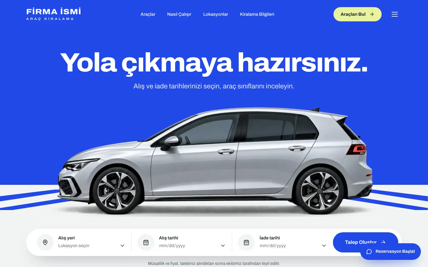 Araç Kiralama web sitesi örneği ekran görüntüsü