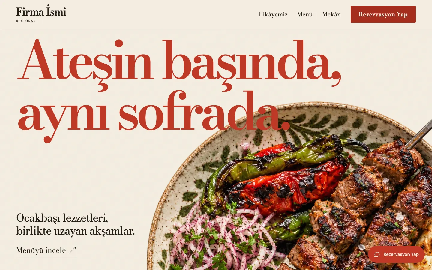 Restoran web sitesi örneği ekran görüntüsü